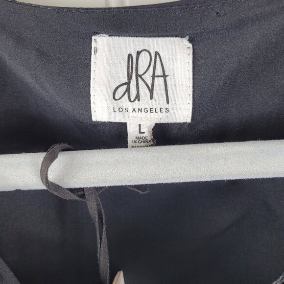 dRA Los Angeles Black Puff Sleeved Baby doll dress with front ties SZ Large - Picture 3 of 3